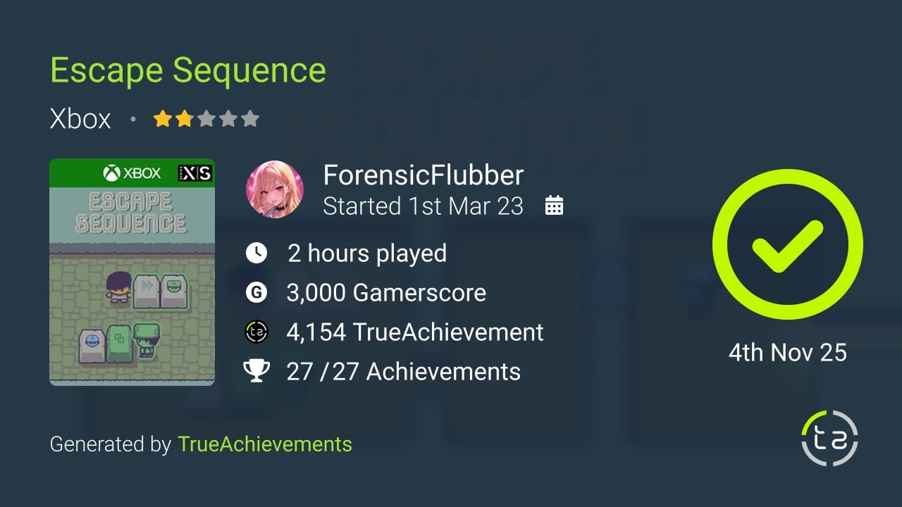 Escape Sequence achievement summary